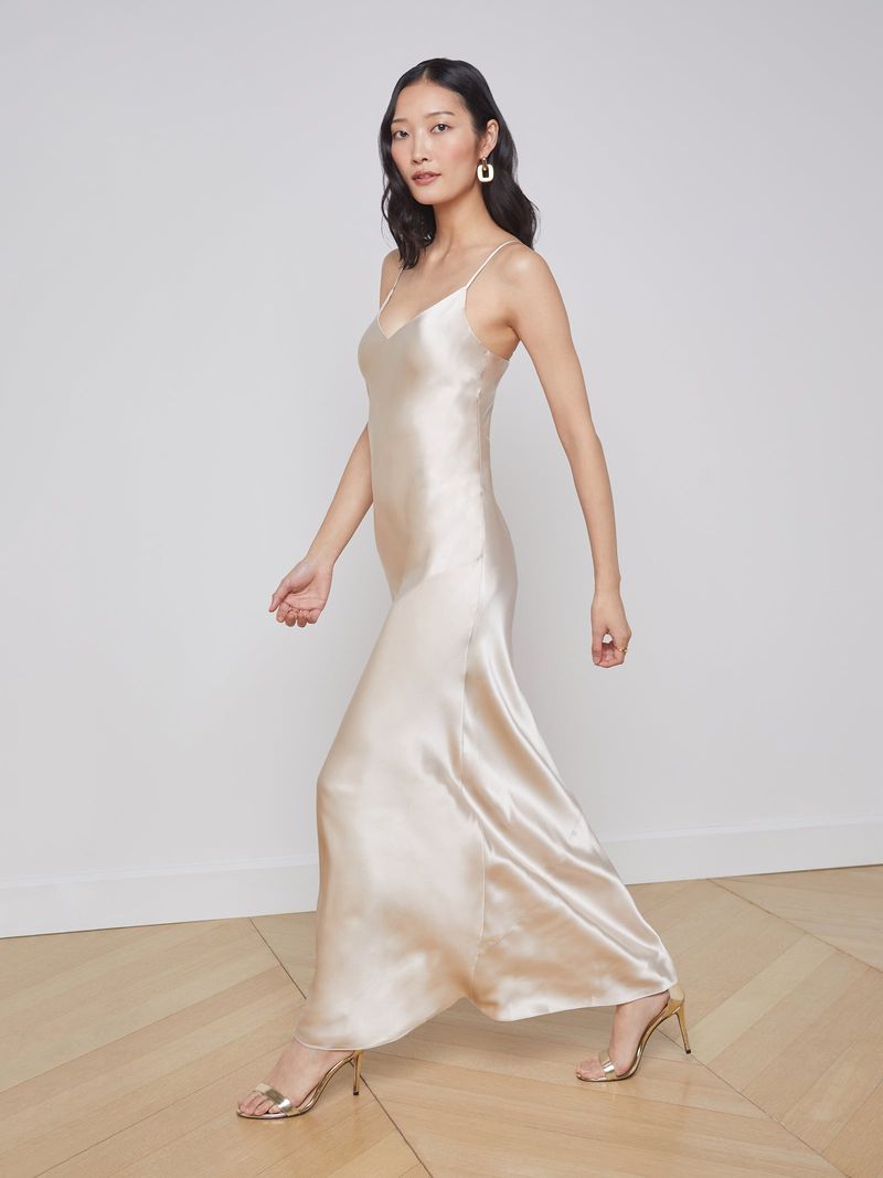 Champagne Satin Slip Dress