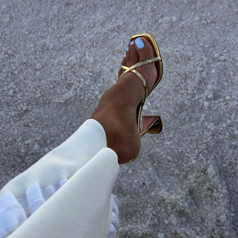 Dark Denim with Metallic Heels