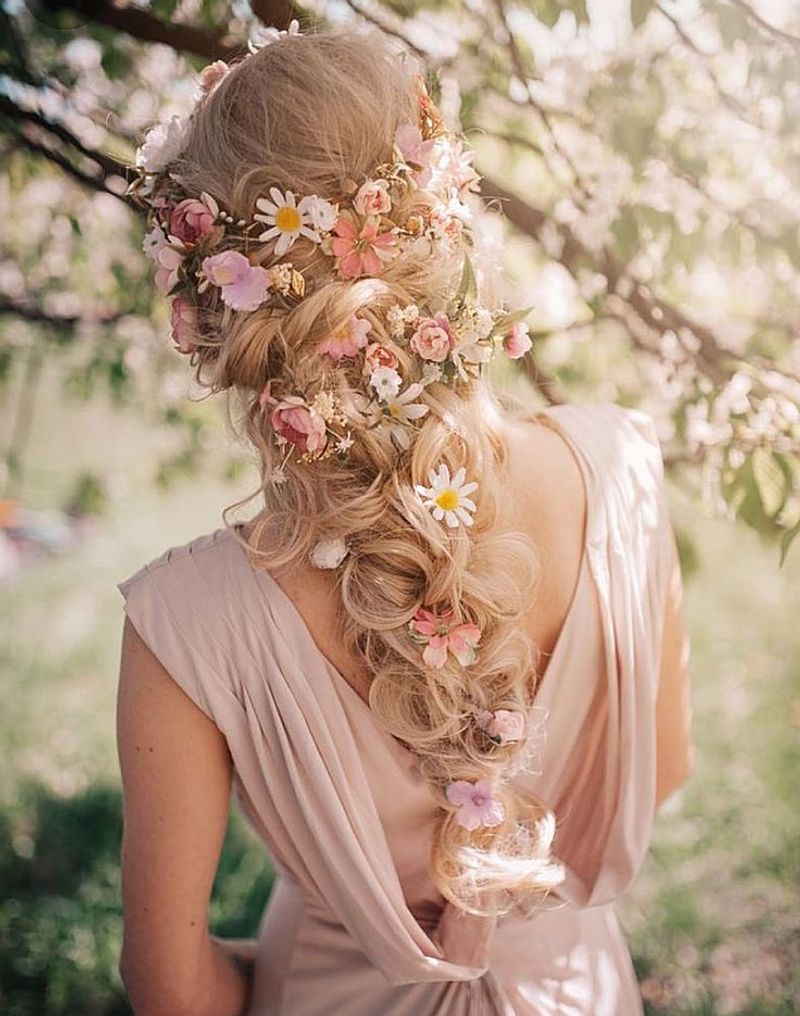 Waterfall Braid with Flowers