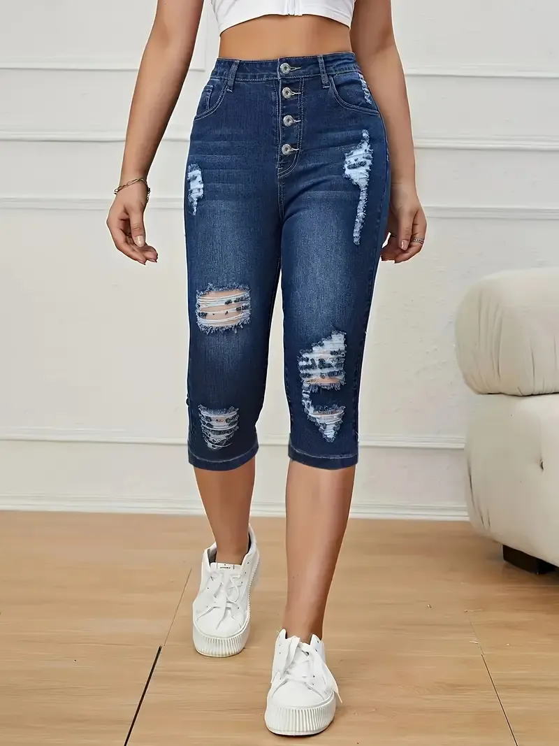 Distressed Denim Capris