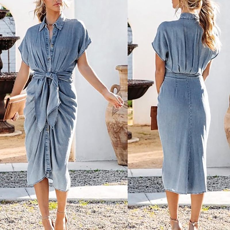 Chambray Drawstring Midi