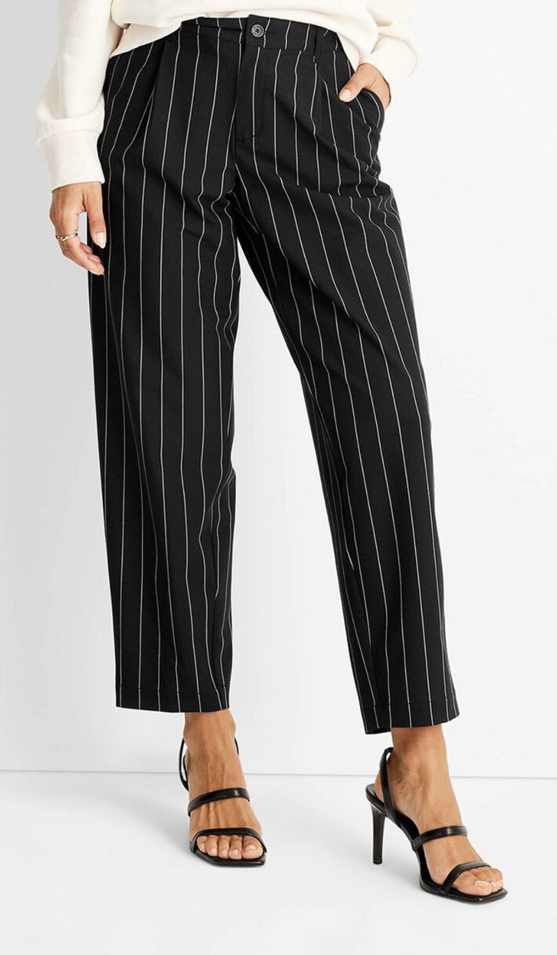 Clear Vinyl Straps With Pinstriped Trousers