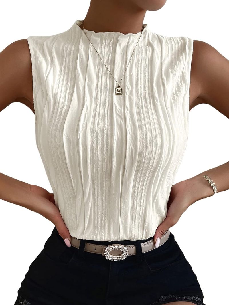 Micro-Pleated Sleeveless Blouses