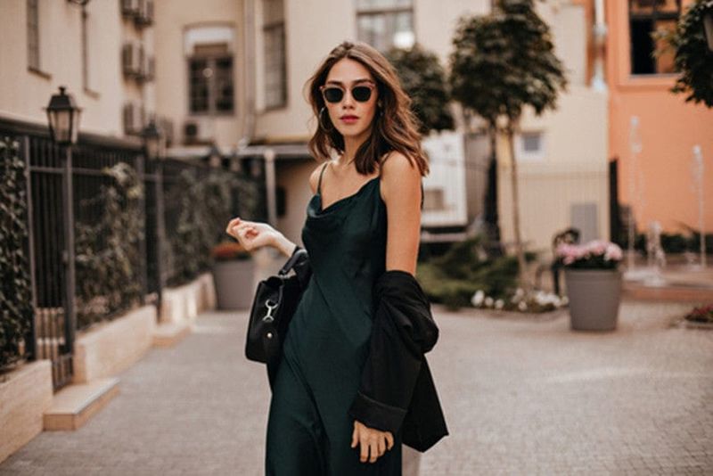Jade Slip Dress with Black Blazer