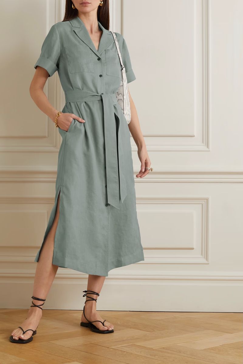 Sage Linen Shirt Dress