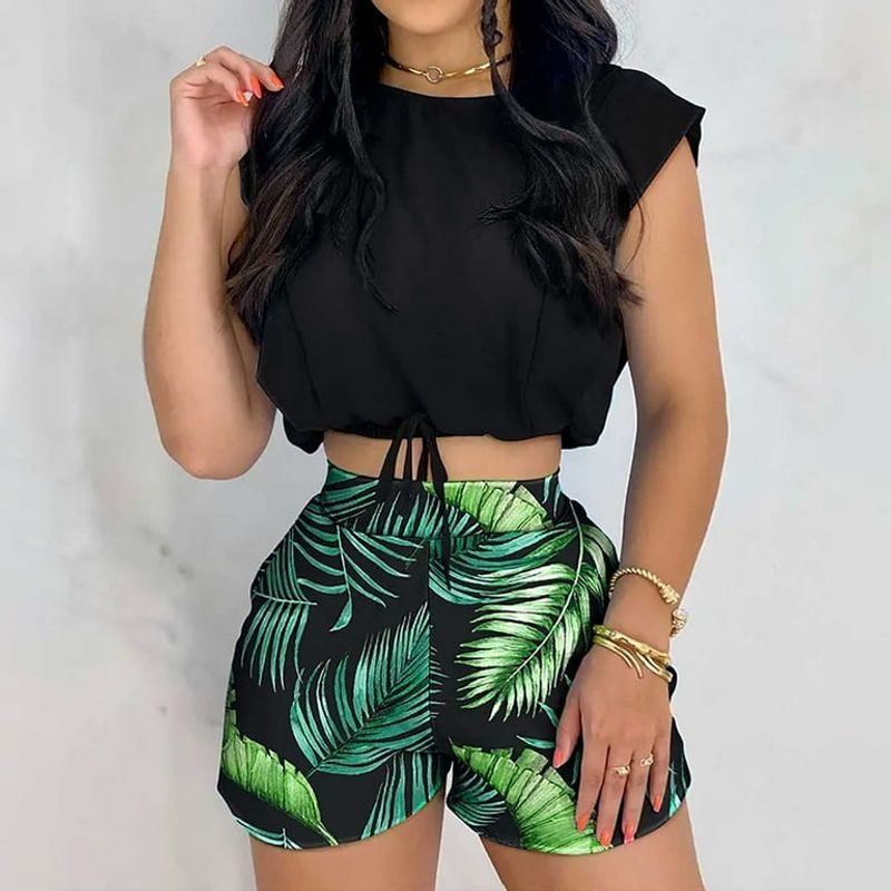 Printed Shorts with Solid Tank