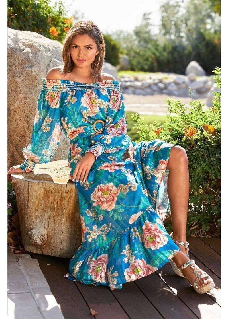 Cold-Shoulder Peasant Dress