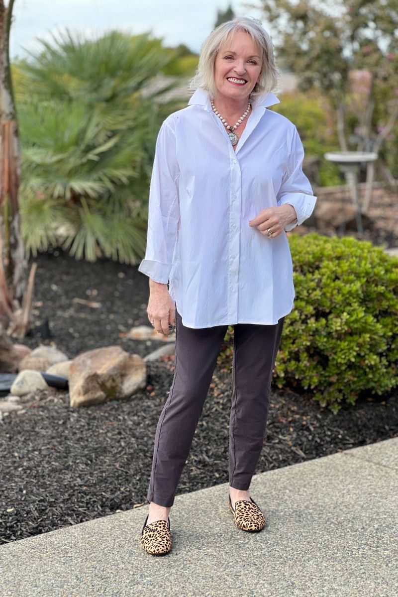 Classic White Button-Down with Colorful Crops