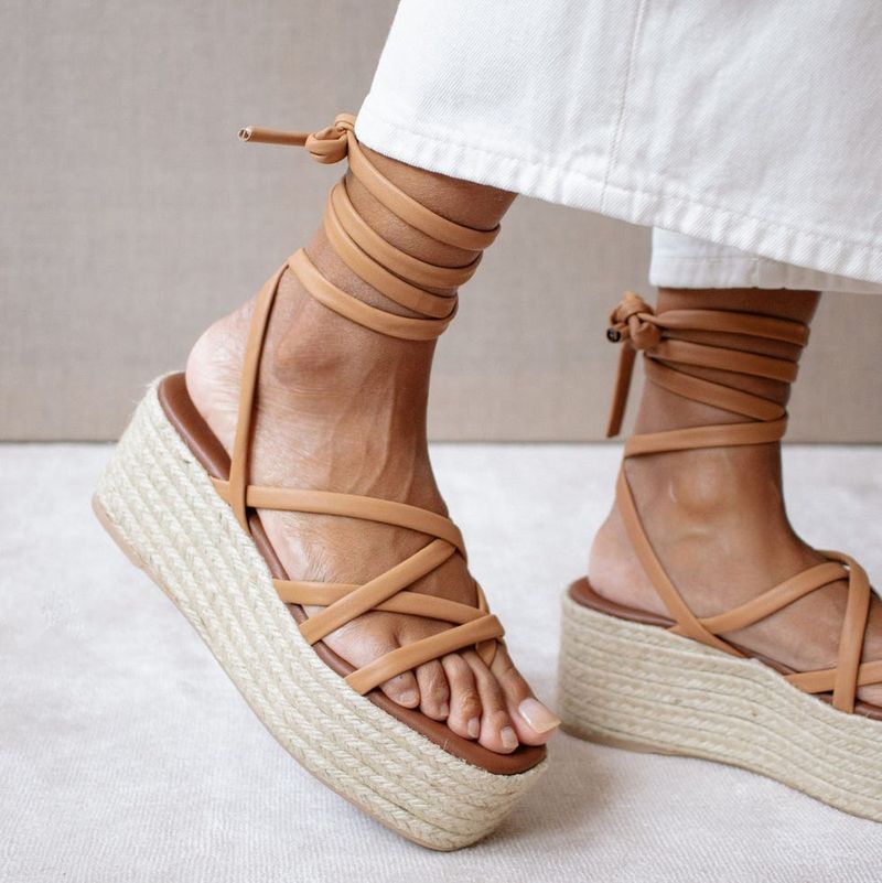 Rope-Soled Espadrille Sandals With Printed Pajama Pants