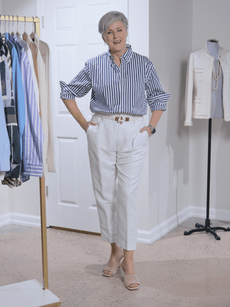 Relaxed Trousers with Tucked Blouse and Statement Belt