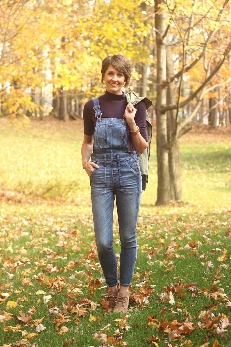 Turtleneck Layered with Overall Jeans