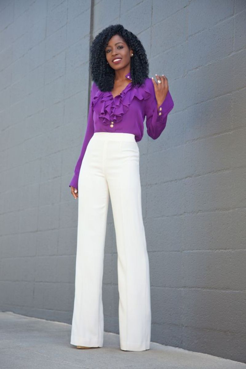 Ruffled Blouse with High-Waisted Trousers