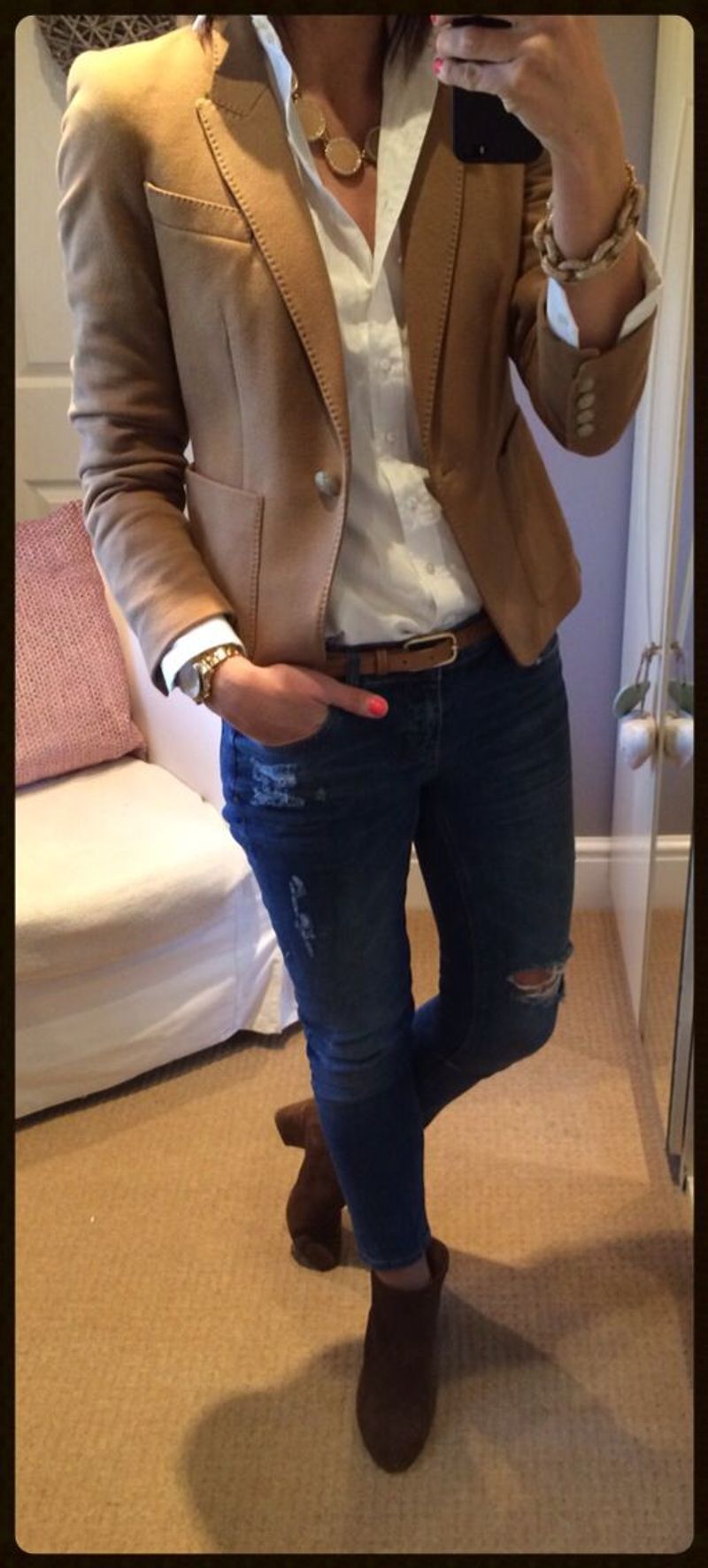 Tucked Button-Down and Statement Necklace