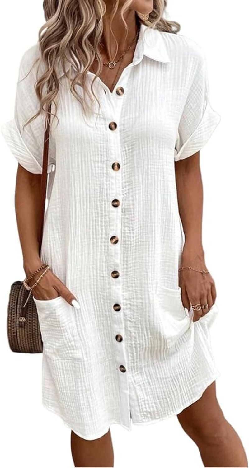 White Button-Down Shirt Dress