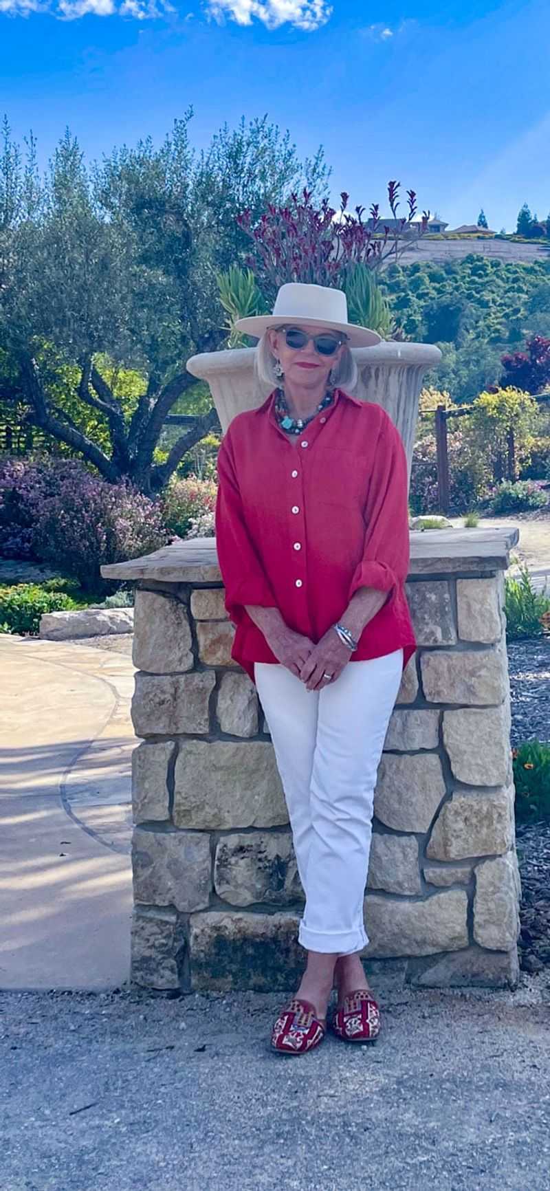 Embroidered Tunic with White Jeans