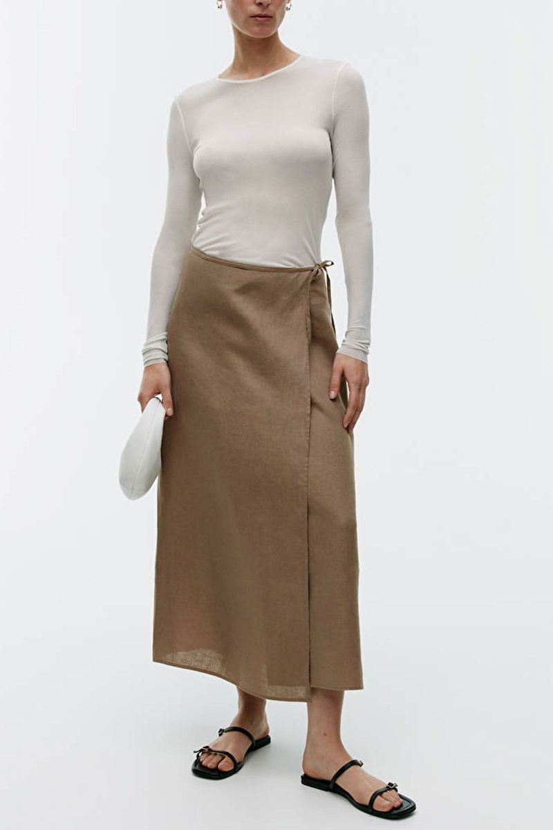 Wrap-Style Linen Skirt