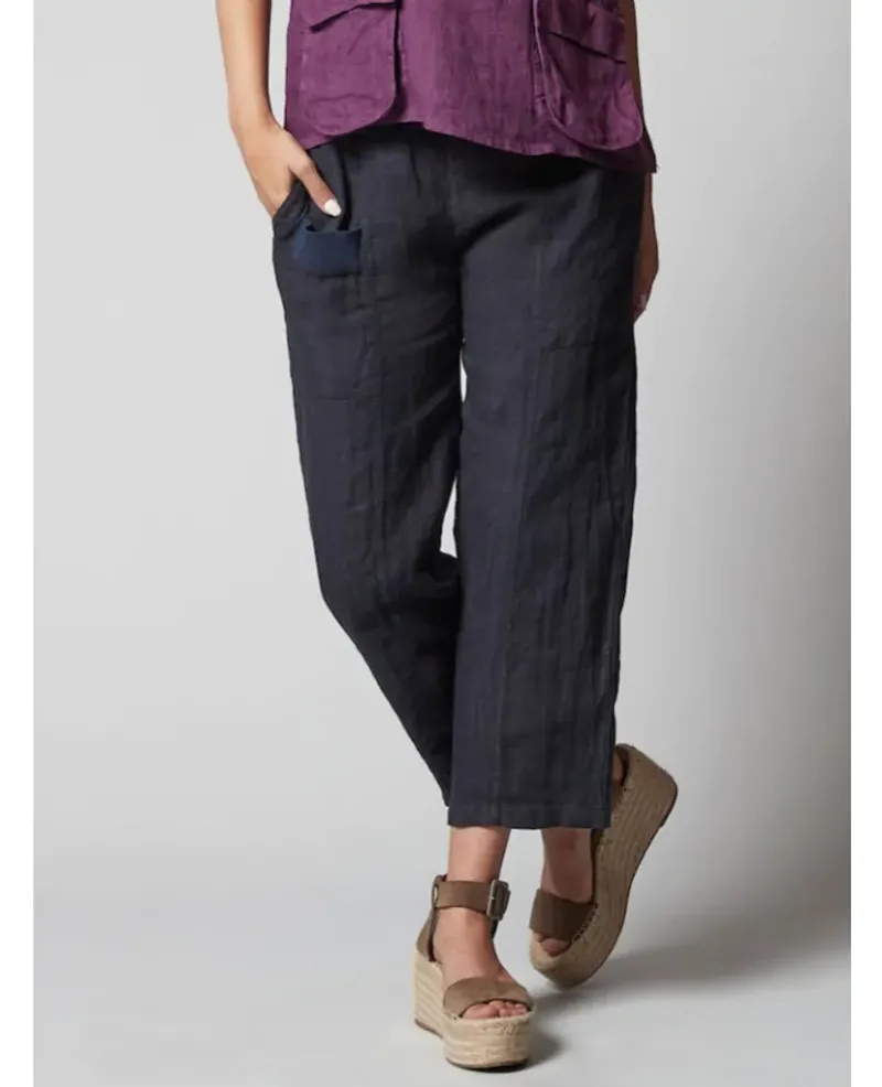 Linen Crop Pants with Side Pockets