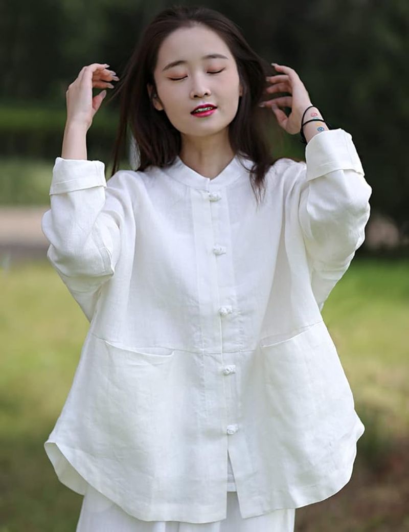 Linen Shirt with Mandarin Collar