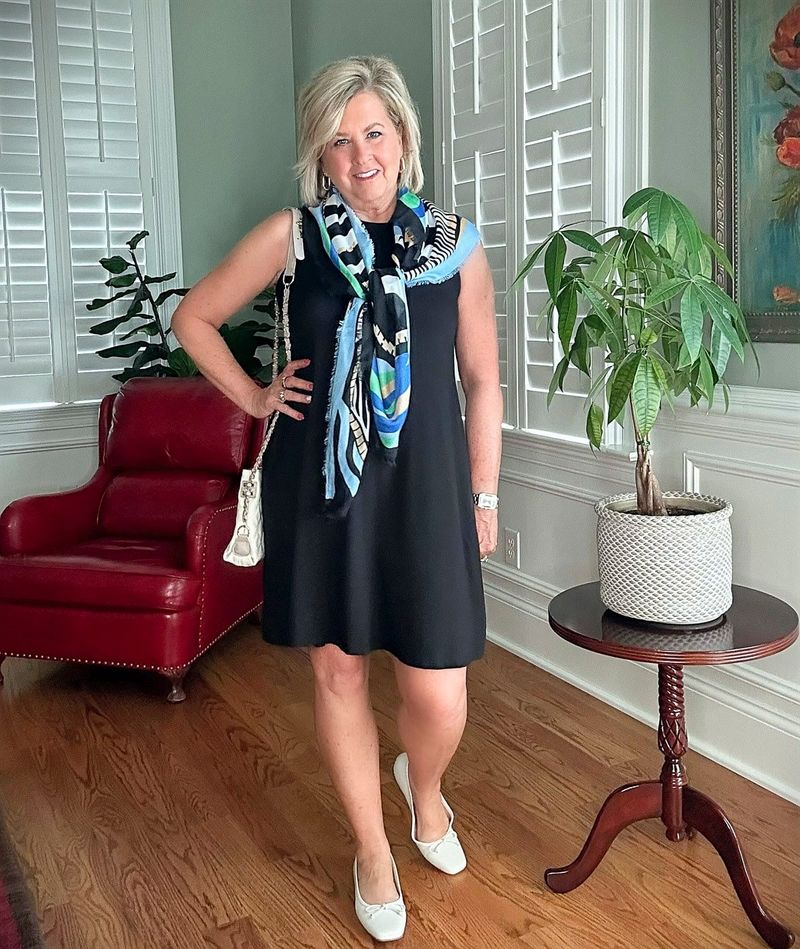 Sleeveless Shirt Dress with Statement Scarf