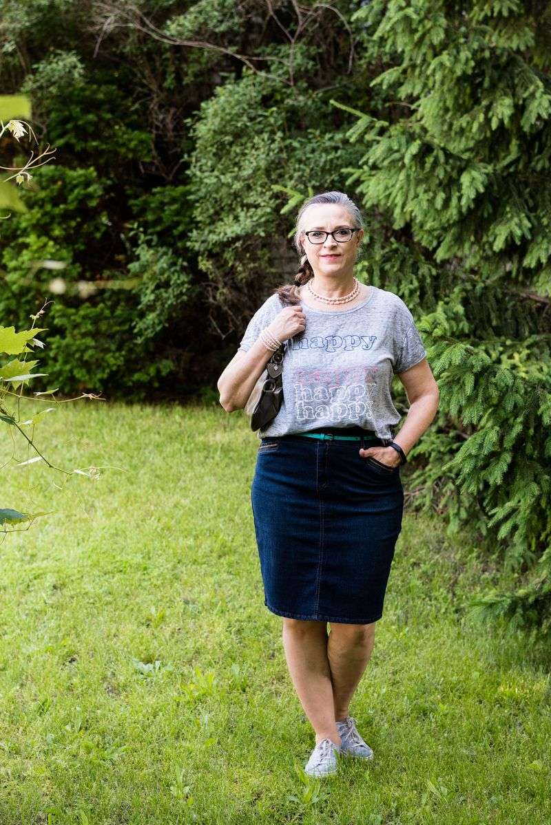 Denim Skirt with Canvas Sneakers