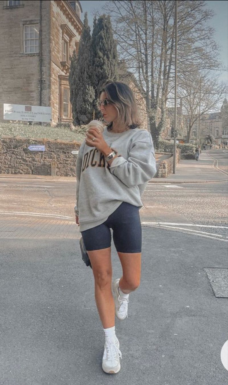 Athletic Shorts with Oversized Graphic Sweatshirt