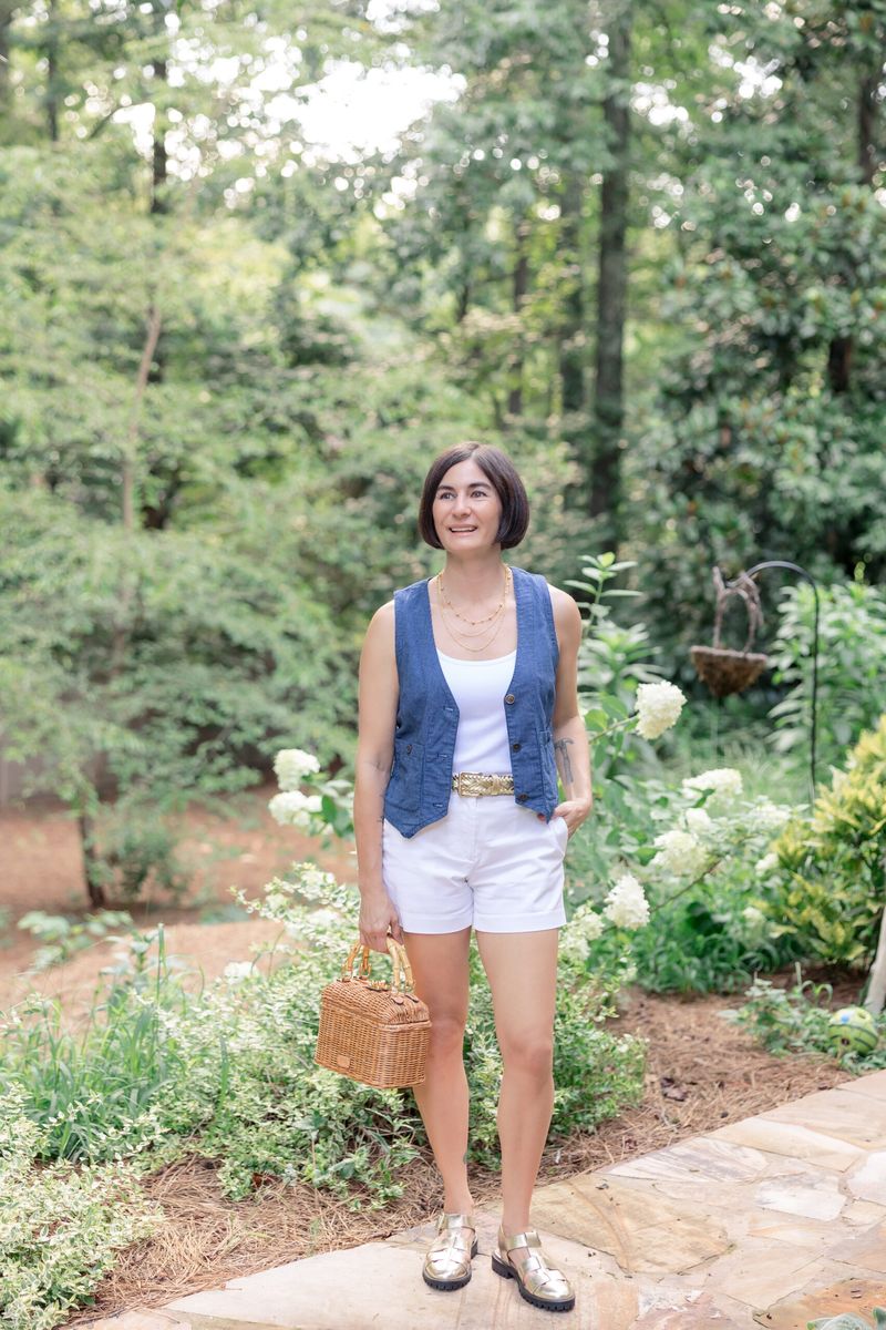 Layered Linen Vest over Simple Basics
