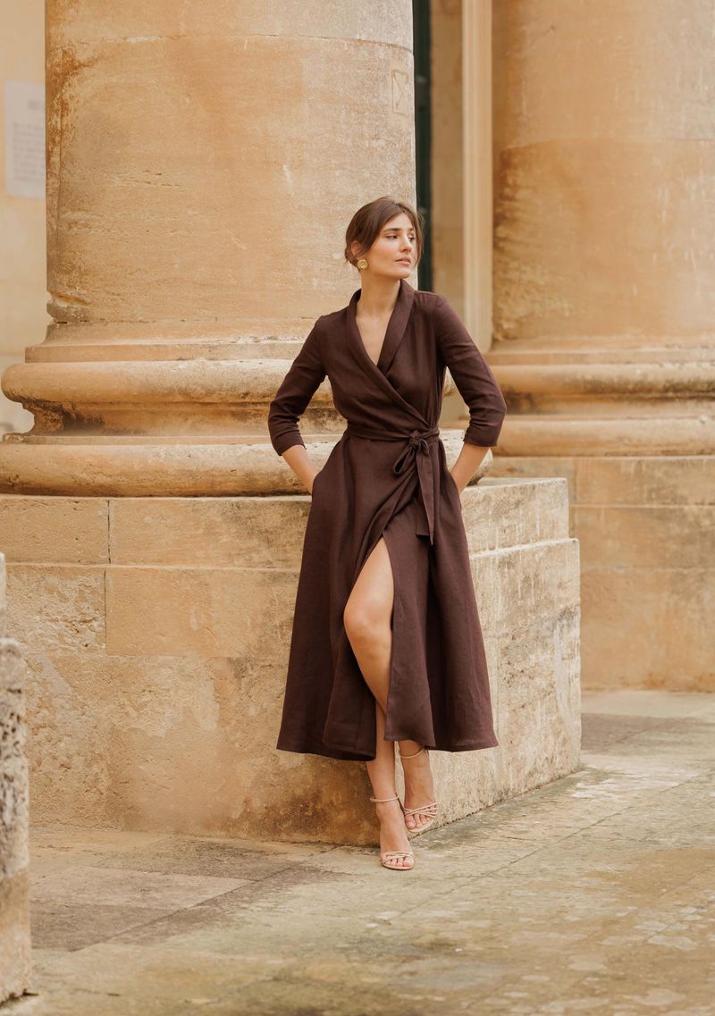 Midi Wrap Dress with Kitten Heels