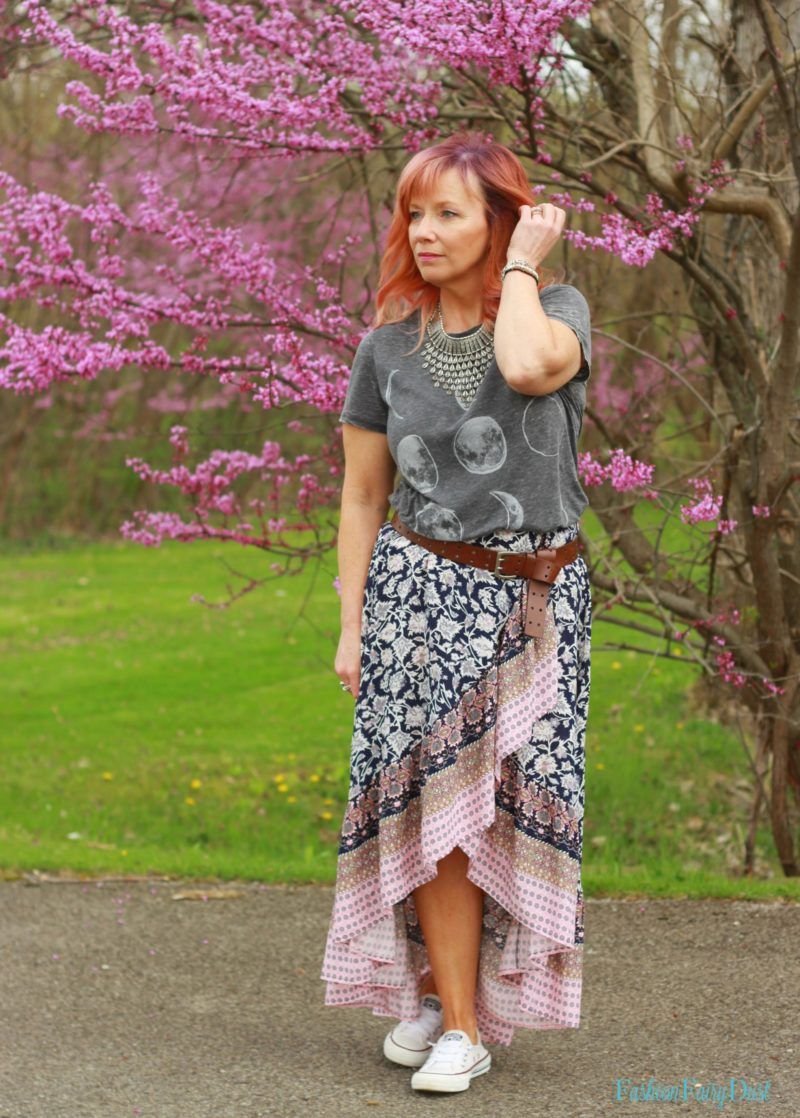 Ruffled Maxi Skirt & Graphic Tee Contrast