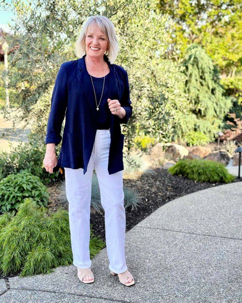 Cropped Linen Jacket with White Jeans