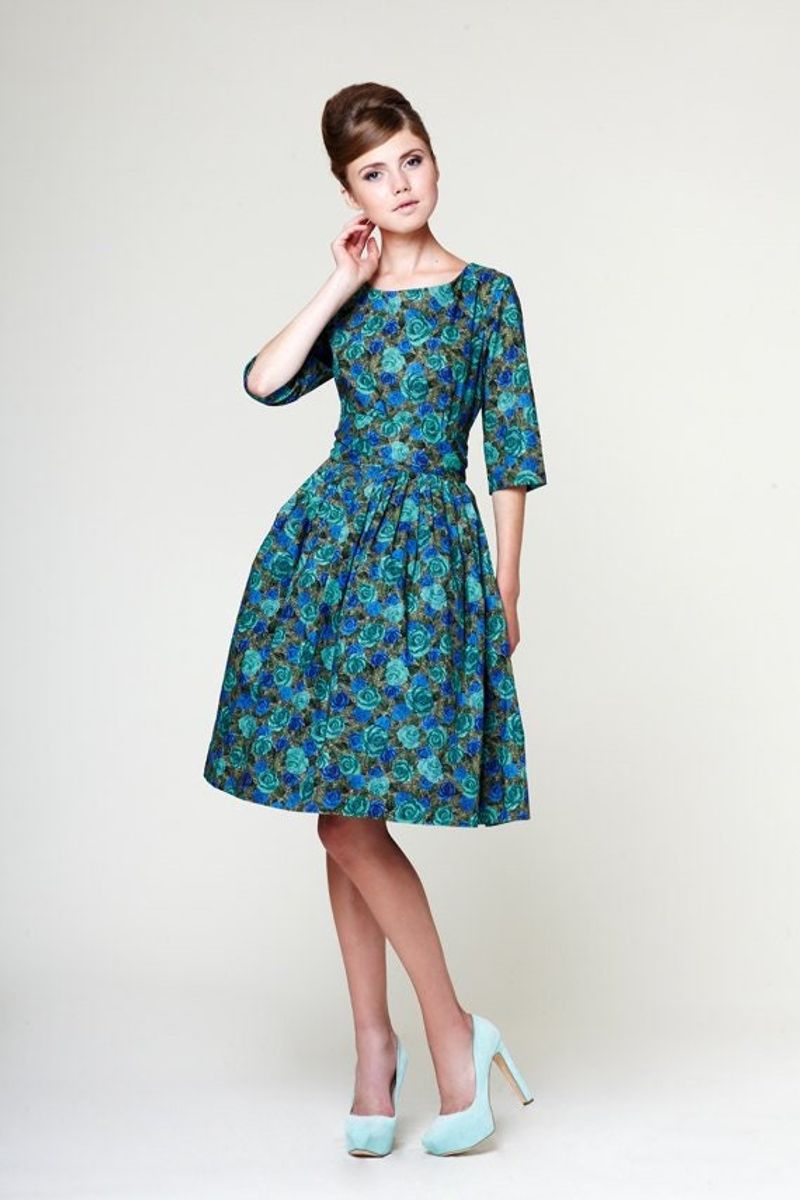 Vintage-Inspired Dress with Winged Liner