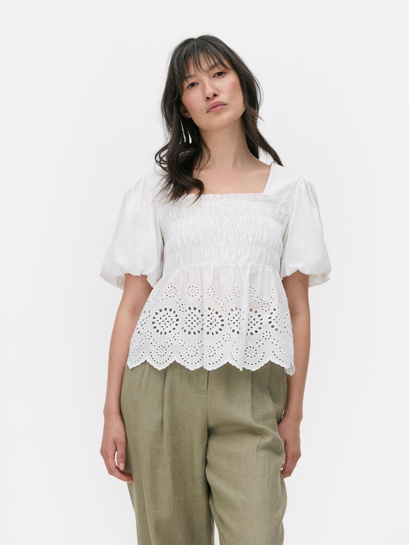 Broderie Anglaise Puff-Sleeve Top: Picnic Perfect