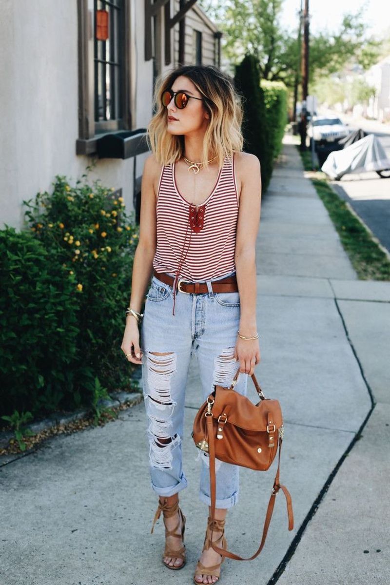 Boyfriend Jeans & Striped Tank
