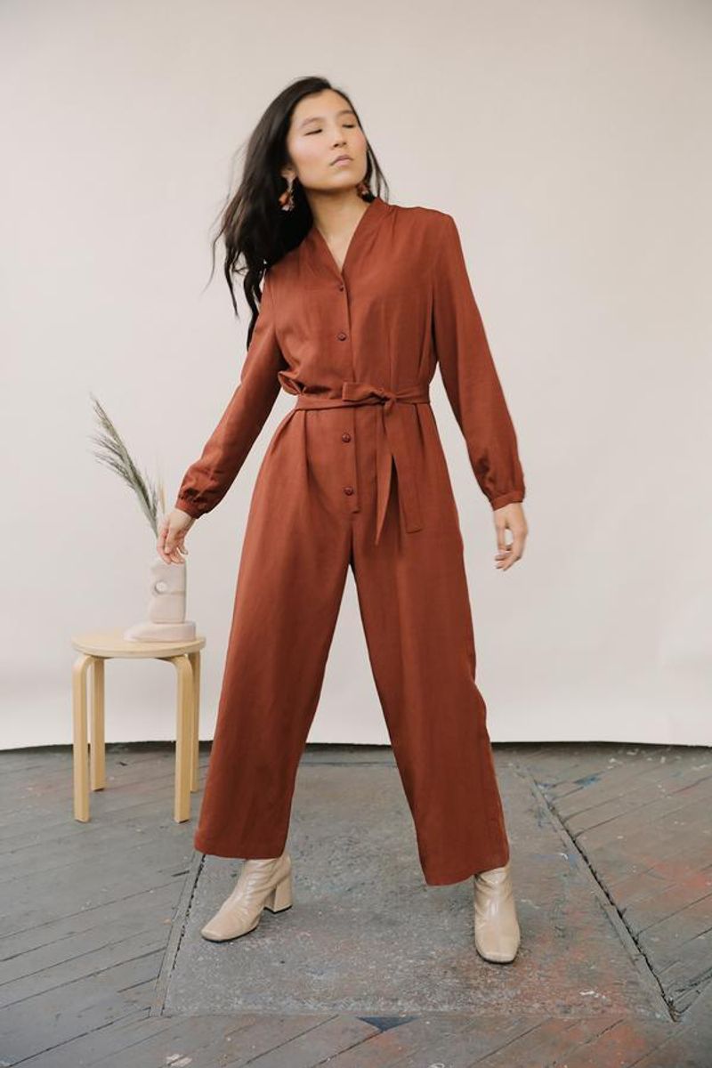 Collared Jumpsuit with Cinched Waist