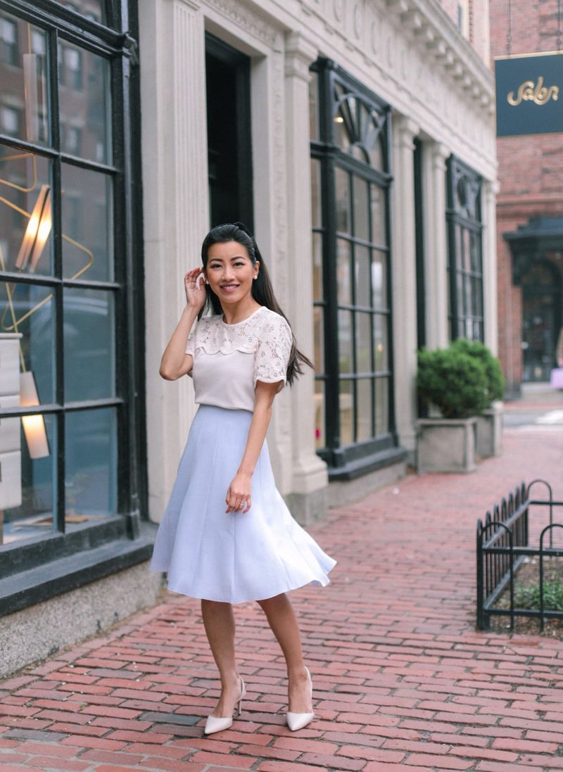 Blouson Top With Slim Skirt