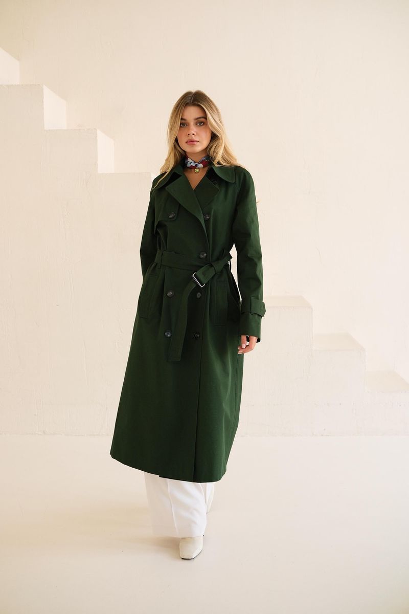 Pine Green Belted Trench Coat