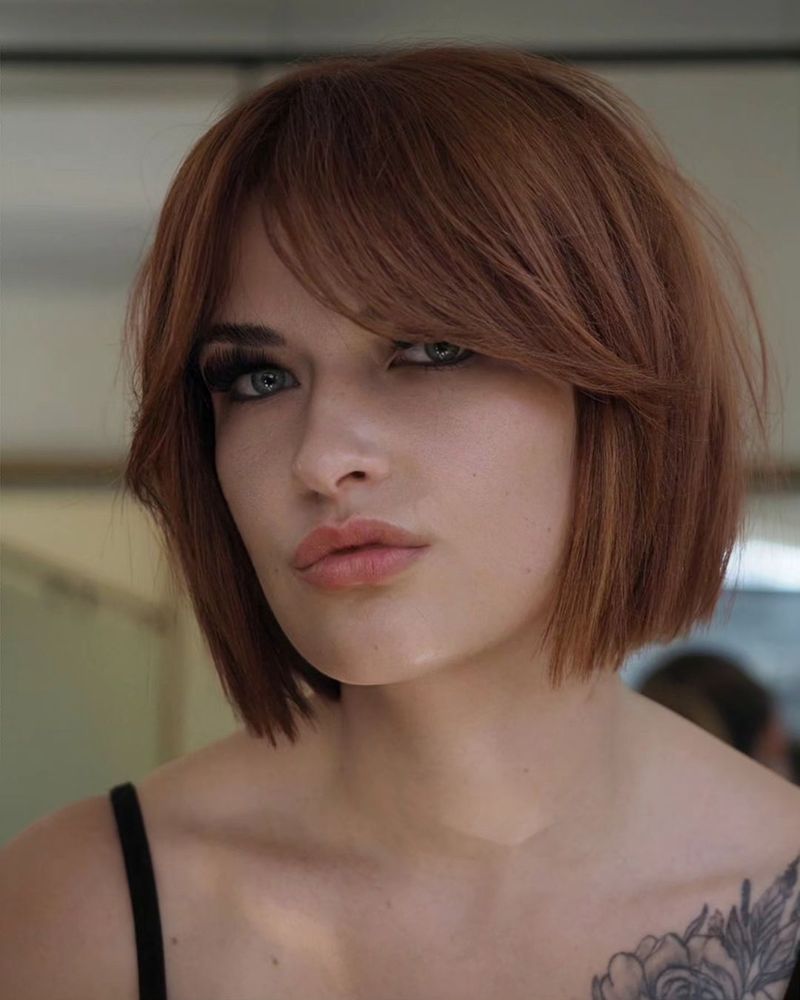 Blunt Bob With Side-Swept Fringe