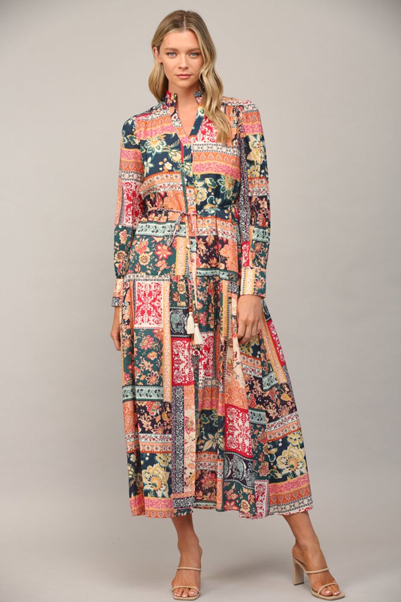 Patchwork Print Maxi Dress