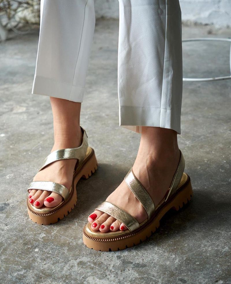 Beaded Ethnic Sandals With Crisp White Trousers
