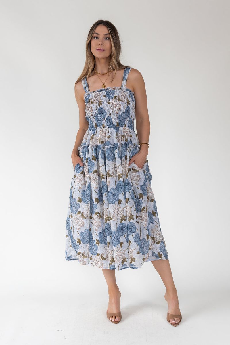 Smocked Bodice Midi Dress