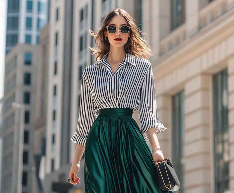 Button-Down + Pleated Midi Skirt