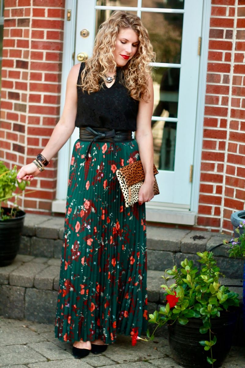 Maxi Skirt and Crop Top with Bold Lips
