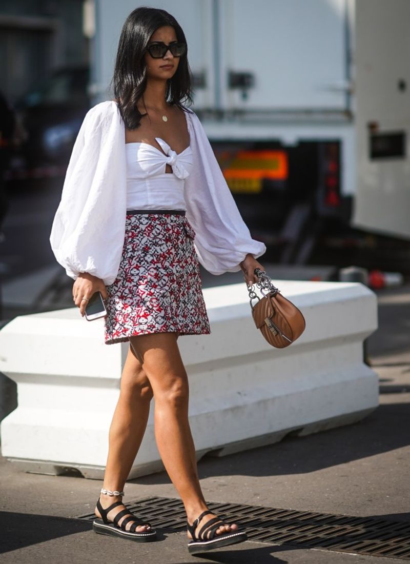 Printed Shorts with T-Shirt and Platform Sandals