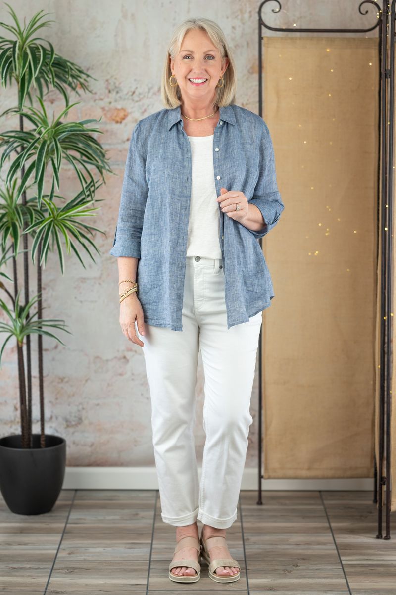 Capri Pants with Oversized Button-Down