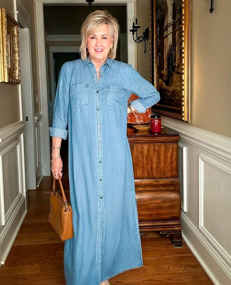 Denim Shirt Dress with Leather Accessories
