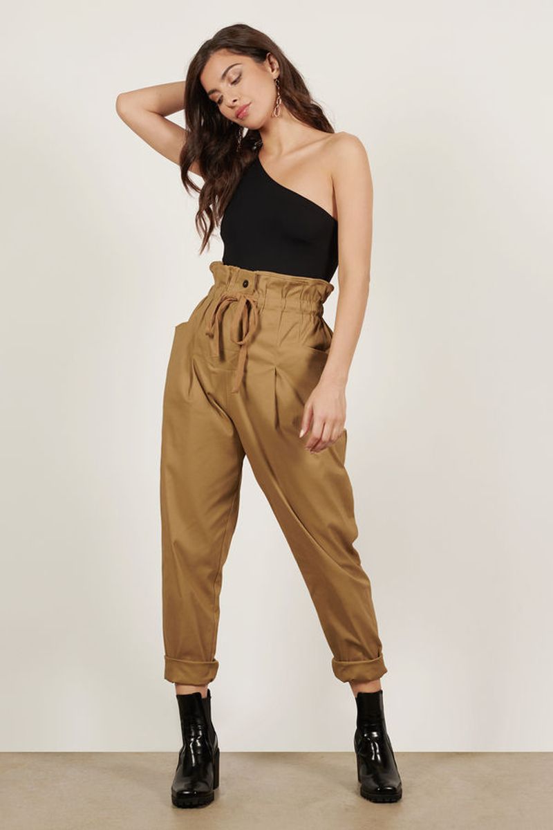 Paper Bag Waist Pants & Off-Shoulder Top