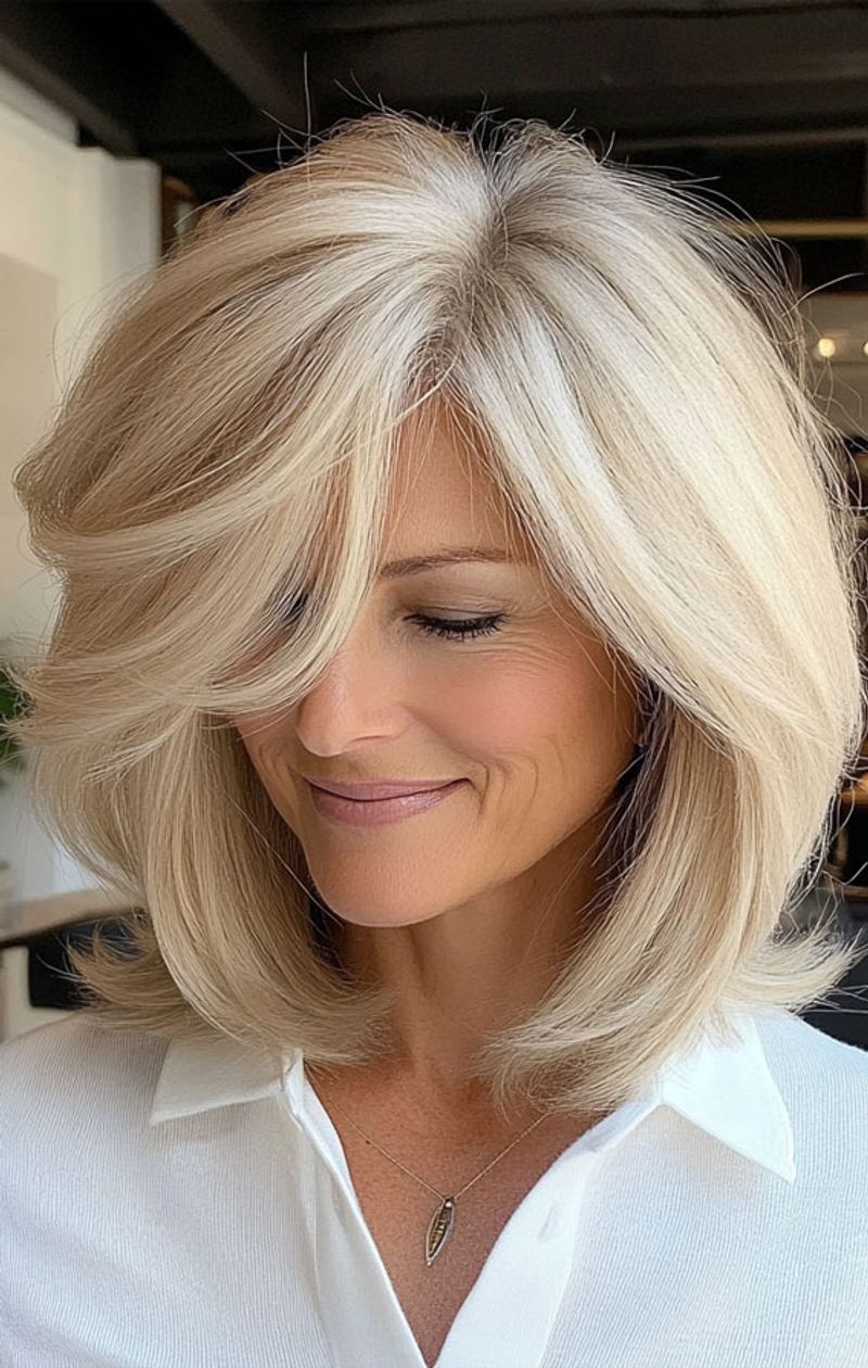 Soft Layered Lob with Side-Swept Bangs