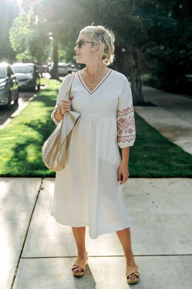 Boho Embroidered Linen Dress