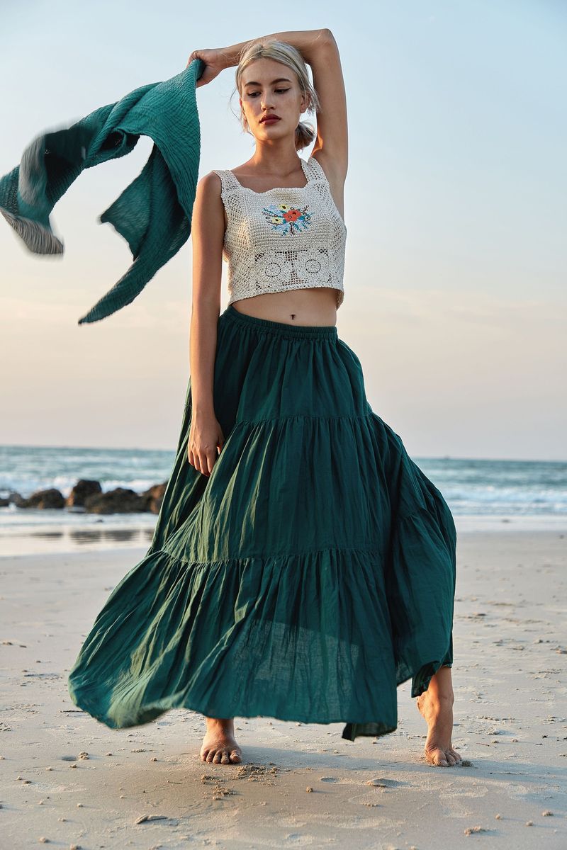 Tiered Cotton Maxi Skirt