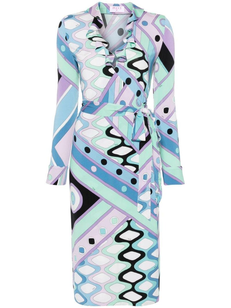 Bold Geometric Print Wrap Dress