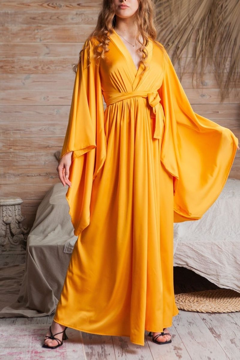 Kimono-Sleeve Linen Blend Dress